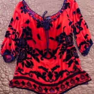 Hale Bob Silk Velvet Burnout Beaded Blouse / Top / XS / Excellent Condition